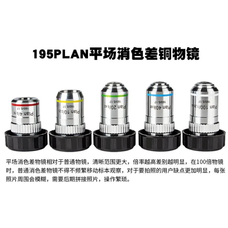 Biological microscope general purpose 195 flat-field achromatic copper objective 4x/10x/20x/40x/100x
Biological microscope general purpose 195 flat-field achromatic copper objective 4x/10x/20x/40x/100x