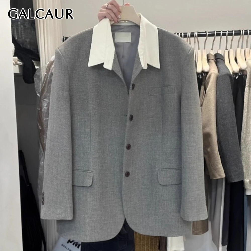 GALCAUR однотонная однобортная куртка женская с лацканами и длинным рукавом, свободный дизайн, элегантные женские куртки, осенняя мода, новинка
GALCAUR однотонная однобортная куртка женская с лацканами и длинным рукавом, свободный дизайн, элегантные женские куртки, осенняя мода, новинка