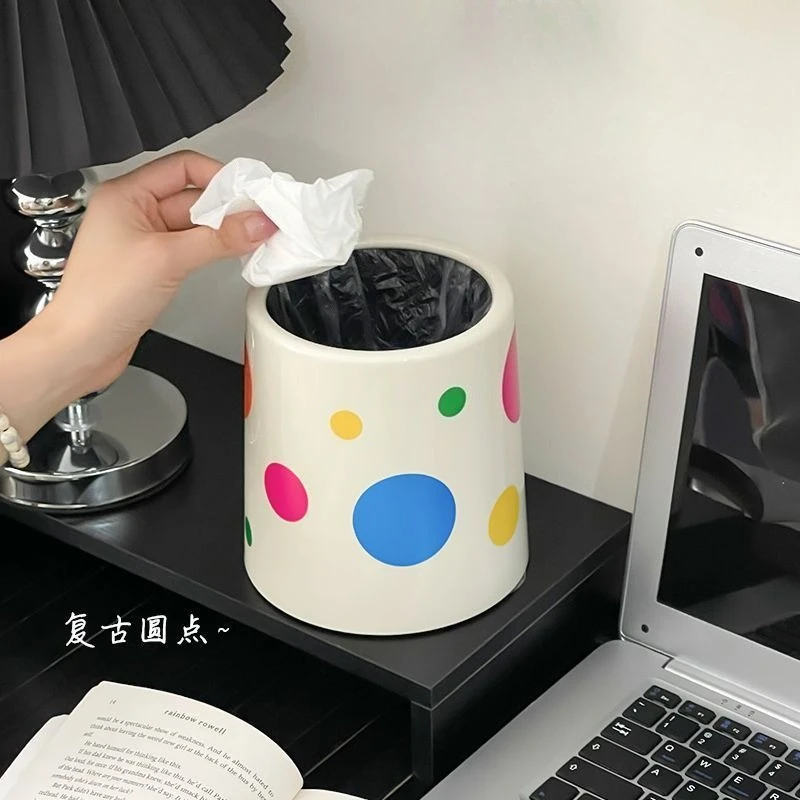 Cute Small Size Desktop Trash Can Double Layer Easy To Clean Colorful Round Dot Mini High Appearance Office Waste Paper Basket
Cute Small Size Desktop Trash Can Double Layer Easy To Clean Colorful Round Dot Mini High Appearance Office Waste Paper Basket