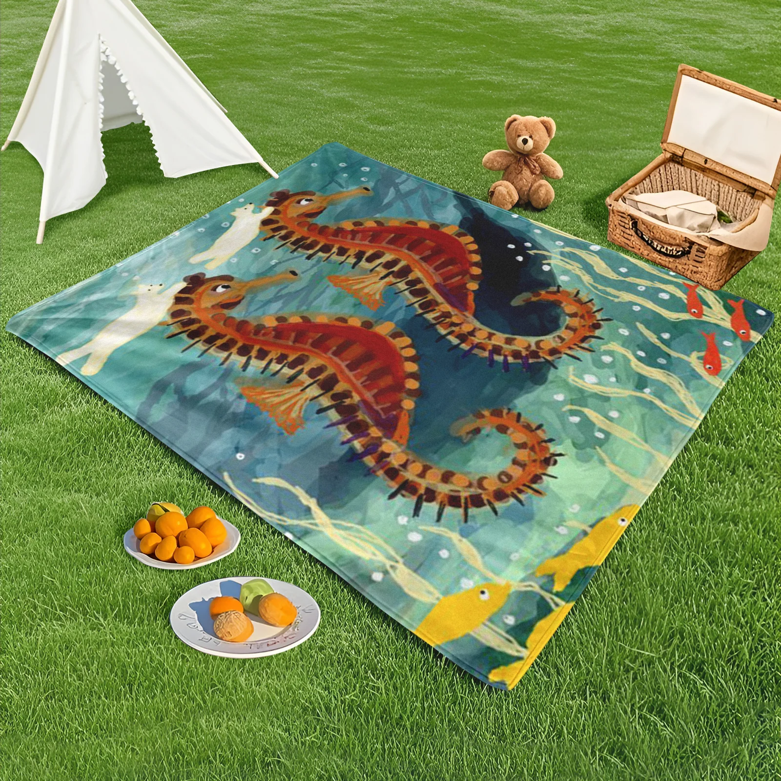 Oceanic Dream Coral Reef Outdoor Blanket With Seahorse Fish And Seaweed In Vibrant Orange And Blue Hues
Oceanic Dream Coral Reef Outdoor Blanket With Seahorse Fish And Seaweed In Vibrant Orange And Blue Hues