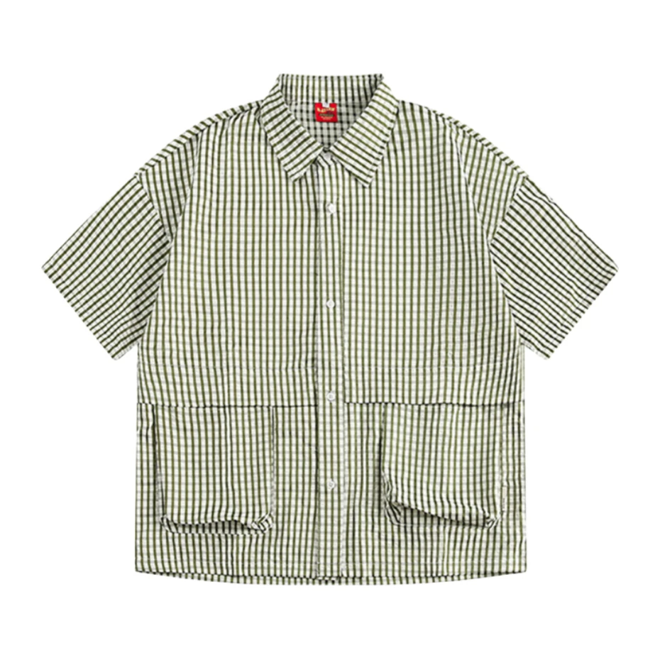 Vintage Cargo Plaid Shirts Mens Streetwear Harajuku Short Sleeve Shirt Men Japan Style Large Pockets Loose Casual Blouse Male
Vintage Cargo Plaid Shirts Mens Streetwear Harajuku Short Sleeve Shirt Men Japan Style Large Pockets Loose Casual Blouse Male