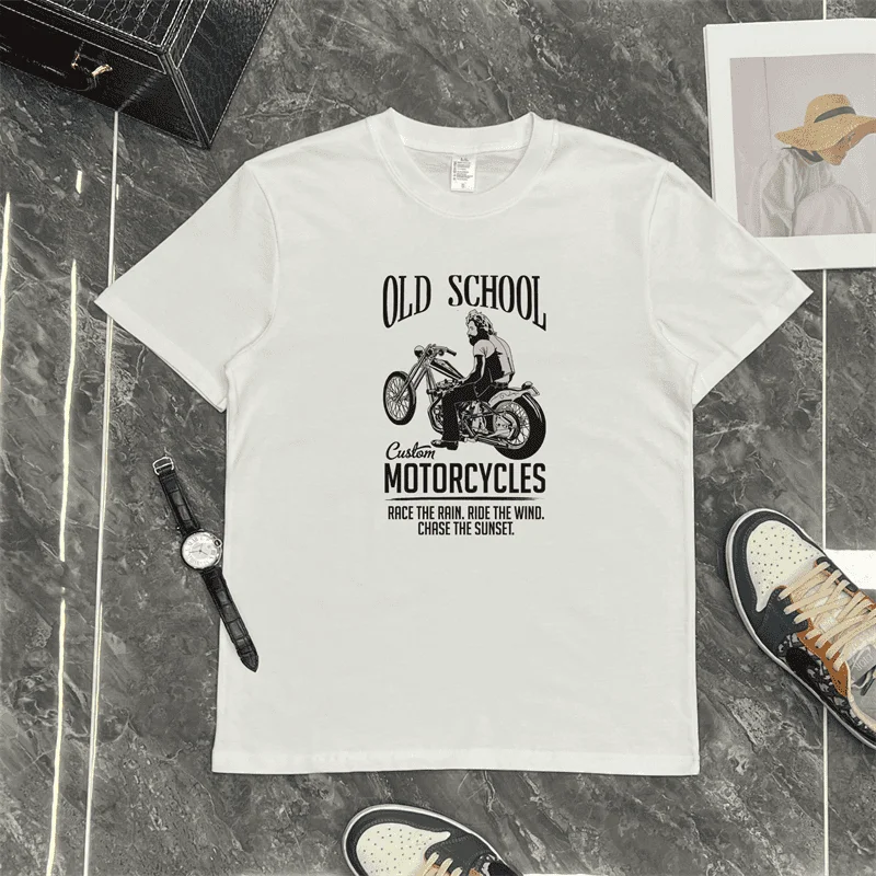 Heavy Cotton Short-sleeved T-shirt American Trend Personalized Motorcycle Print Casual Top Crew Neck Versatile Men
Heavy Cotton Short-sleeved T-shirt American Trend Personalized Motorcycle Print Casual Top Crew Neck Versatile Men