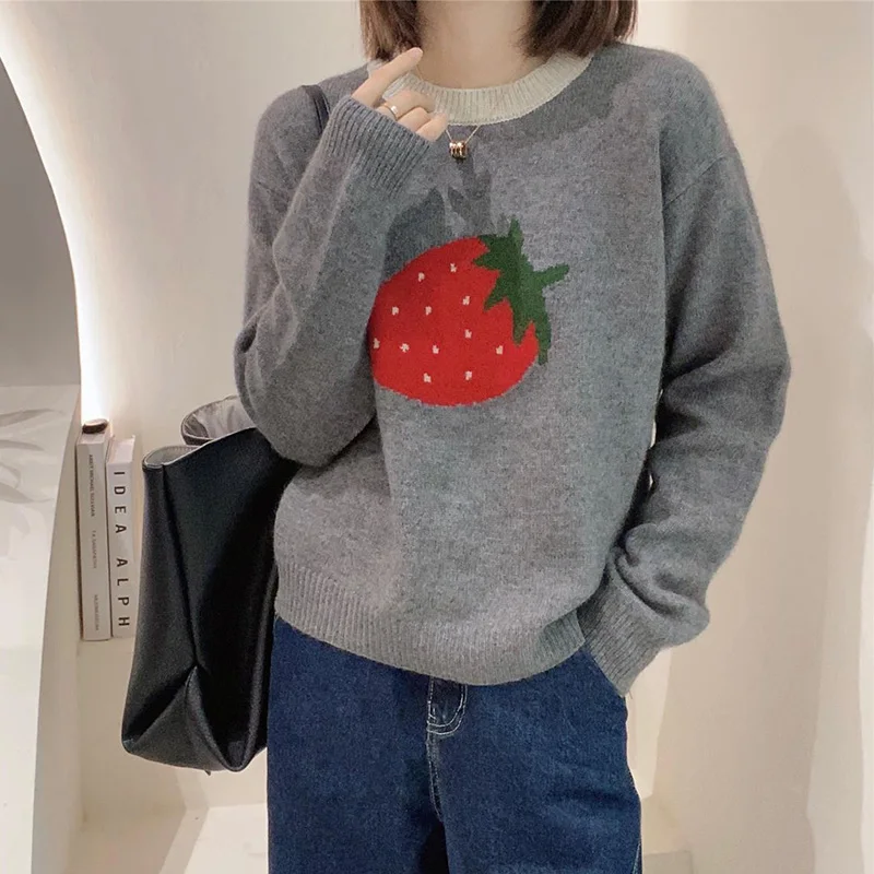 Strawberry Print Cute Sweater Women Preppy Style Lazy Wind Loose Knitted Jumper Kawaii O Neck Vintage Long Sleeve Sweet Pullover
Strawberry Print Cute Sweater Women Preppy Style Lazy Wind Loose Knitted Jumper Kawaii O Neck Vintage Long Sleeve Sweet Pullover