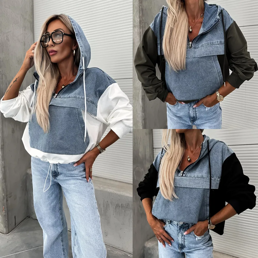 Women Autumn Hoodies Sweatshirt Ladies Long Sleeve Denim Stitching Pullovers Sweatshirts Tops
Women Autumn Hoodies Sweatshirt Ladies Long Sleeve Denim Stitching Pullovers Sweatshirts Tops