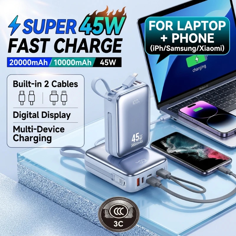 Mirror Surface Mini Power Bank 20000mAh Fast Charging Built-in Cable Portable External Battery For iPhone Samsung Xiaomi
Mirror Surface Mini Power Bank 20000mAh Fast Charging Built-in Cable Portable External Battery For iPhone Samsung Xiaomi