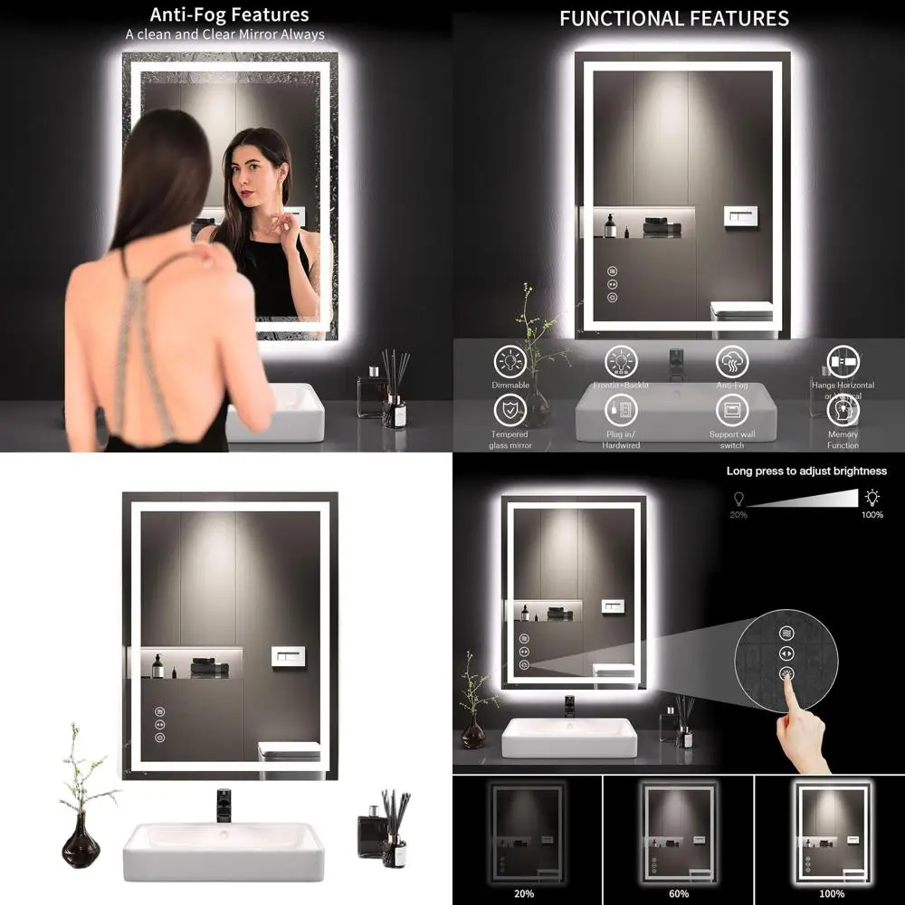 Зеркало для ванной 24x32 дюйма с LED-подсветкой, регулируемой яркостью, функцией антизапотевания, памятью настроек, из закаленного стекла и с сертификацией ETL
Зеркало для ванной 24x32 дюйма с LED-подсветкой, регулируемой яркостью, функцией антизапотевания, памятью настроек, из закаленного стекла и с сертификацией ETL