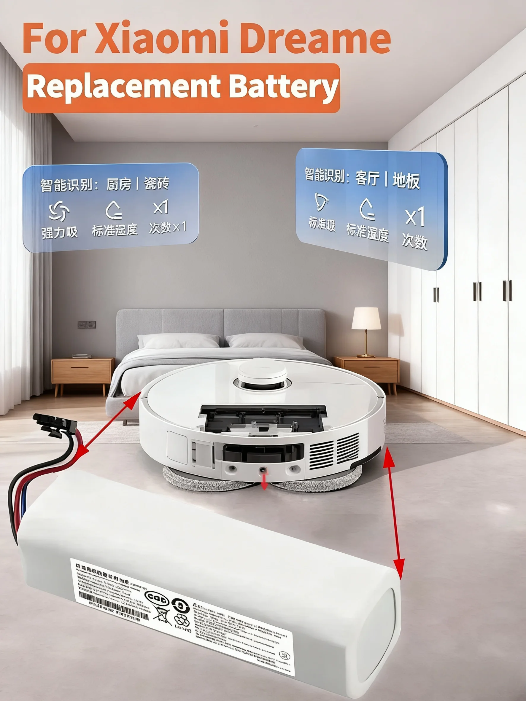 Replacement Battery P2008-4S2P-MMBK For Xiaomi Mijia Mi Sweeping Mopping Robot Vacuum Cleaner 1T 12800mAh 
Replacement Battery P2008-4S2P-MMBK For Xiaomi Mijia Mi Sweeping Mopping Robot Vacuum Cleaner 1T 12800mAh