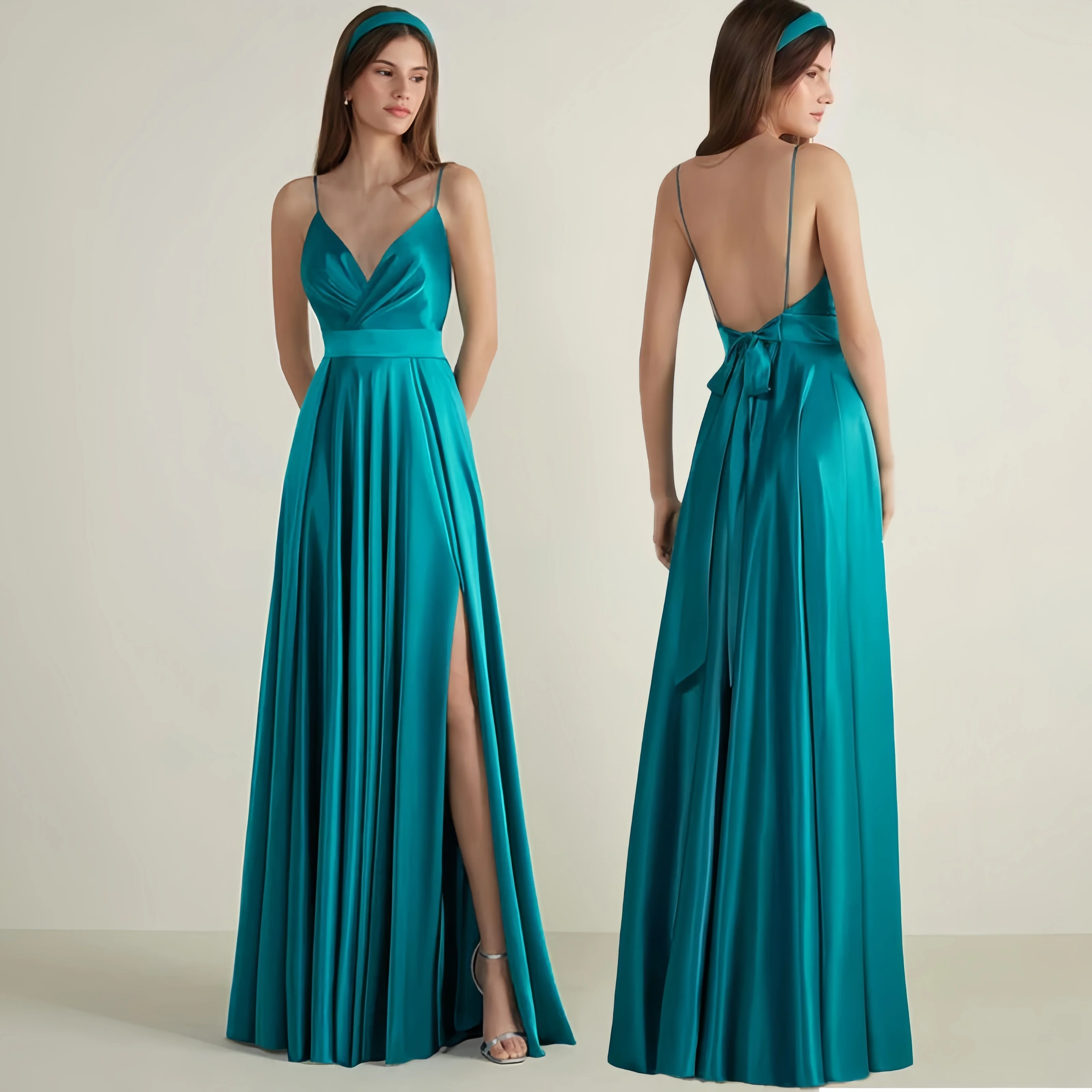 Jade Blue Satin Evening Gown for Women Sexy Square Neck Bridesmaid Dress High Slit Formal Party Dress Long Dress for Party 9 Sc38e0bcfe91043ac9a681528f7af63069