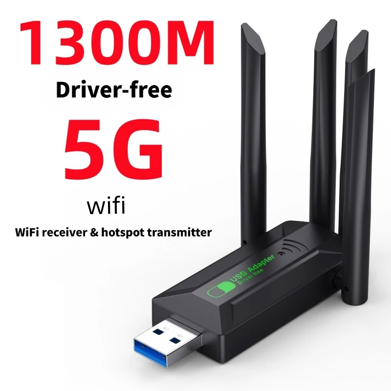 1300Mbps Dual-Band USB WiFi Adapter with 4 Antennas
1300Mbps Dual-Band USB WiFi Adapter with 4 Antennas