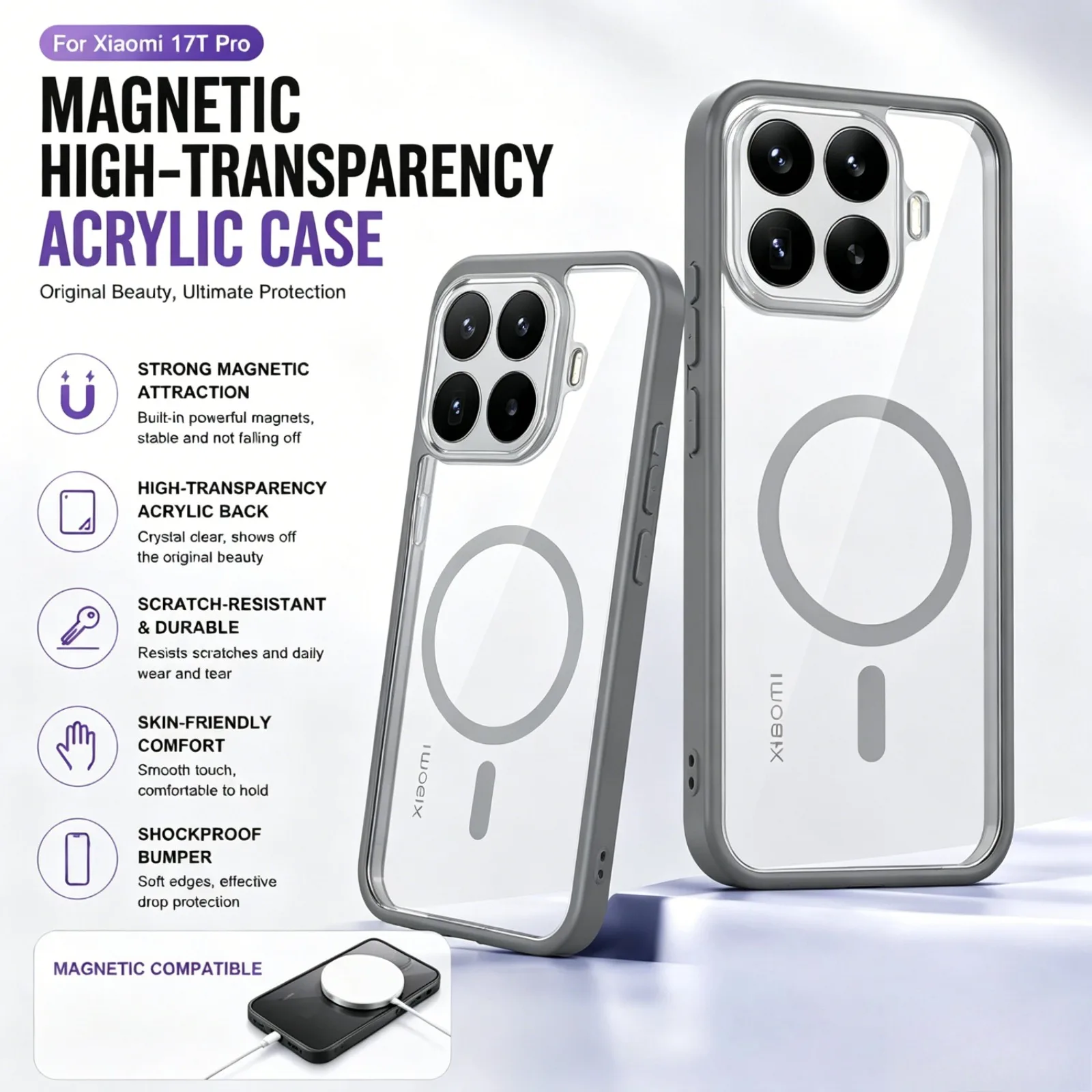 Trendy HD Transparent PC Magnetic Phone Case for Xiaomi 17T 15T Pro for Magsafe Wireless Charging TPU Bumper Shockproof Cover
Trendy HD Transparent PC Magnetic Phone Case for Xiaomi 17T 15T Pro for Magsafe Wireless Charging TPU Bumper Shockproof Cover