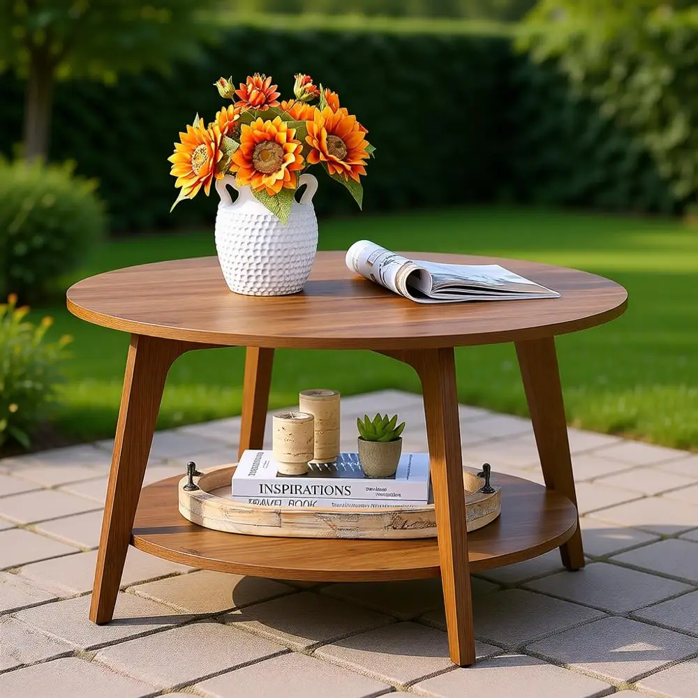 Round 2-Tier Coffee Table with Storage, Tapered Legs, Curved Design, 31.5 Diameter x 17.7 High, Easy Assembly, Espresso Brown
Round 2-Tier Coffee Table with Storage, Tapered Legs, Curved Design, 31.5 Diameter x 17.7 High, Easy Assembly, Espresso Brown