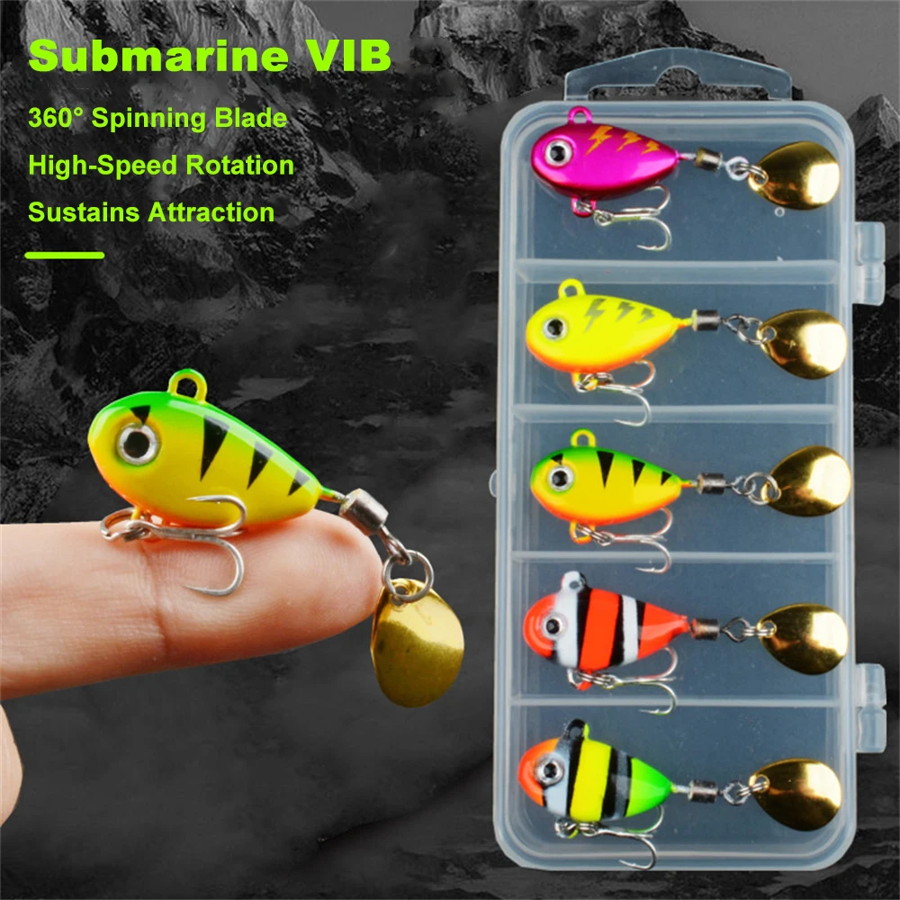 5PCS Submarine Spinner Lure 14g/20g/28g - 360° Rotating Flash Deep Diver VIB for Bass/Pike, Long Cast Crankbait with 3D Eyes 
5PCS Submarine Spinner Lure 14g/20g/28g - 360° Rotating Flash Deep Diver VIB for Bass/Pike, Long Cast Crankbait with 3D Eyes