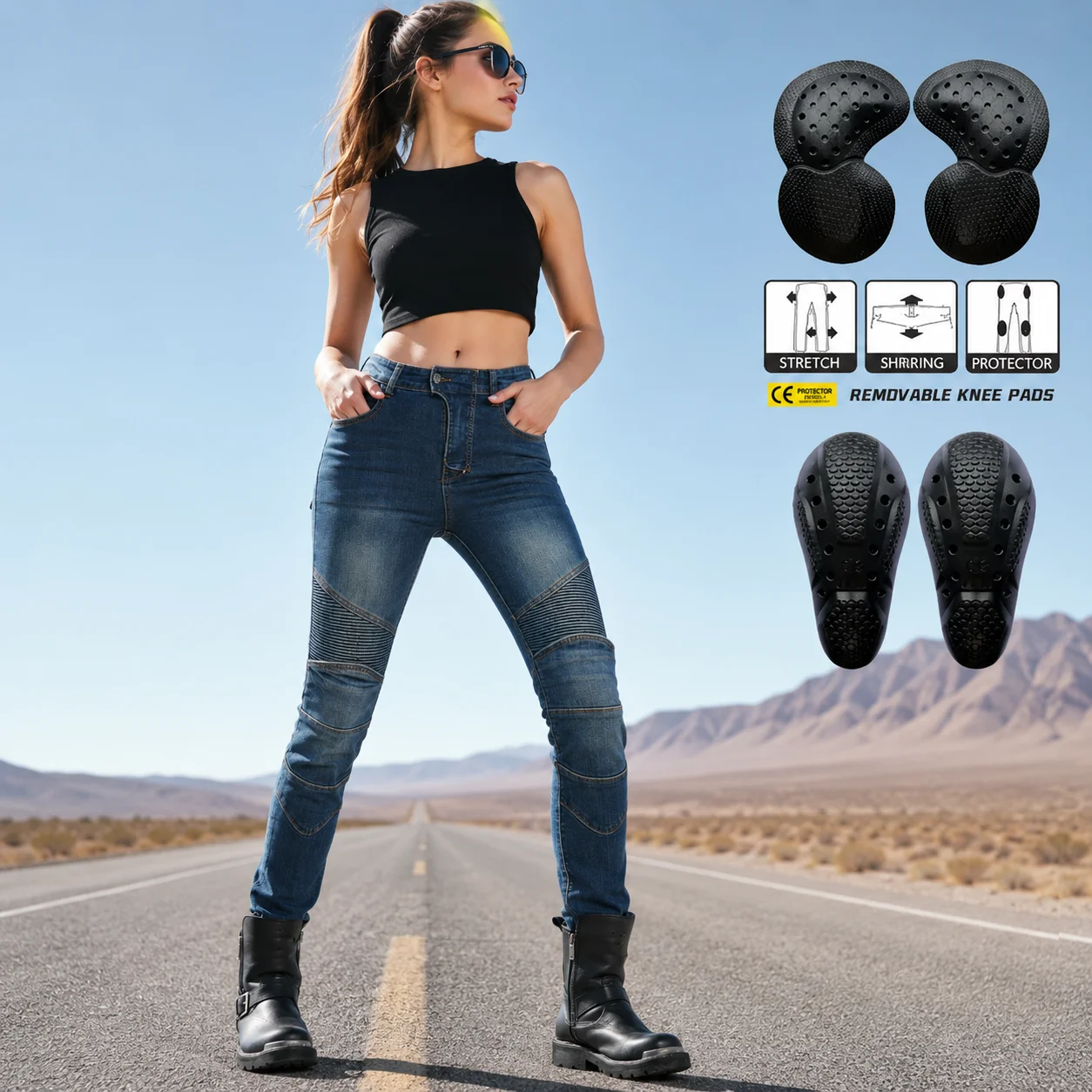 Women Motorcycle Riding Jeans Vintage Distressed Stretch CE Protective Anti-Fall Biker Pants Denim Riding Trousers
Women Motorcycle Riding Jeans Vintage Distressed Stretch CE Protective Anti-Fall Biker Pants Denim Riding Trousers
