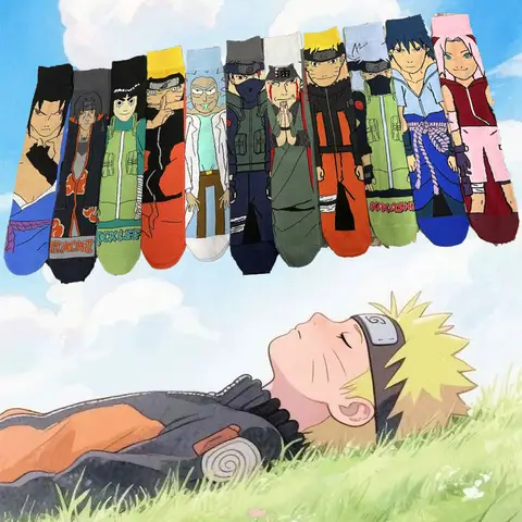 1/11 pares de meias de cano alto respiráveis de malha legal Naruto unissex