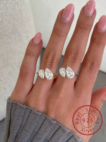 Asglam 925 Sterling Silver Simple Classic Zircon Water Drop Ring For Women Engagement Wedding Luxury High Quality Fine Jewelry