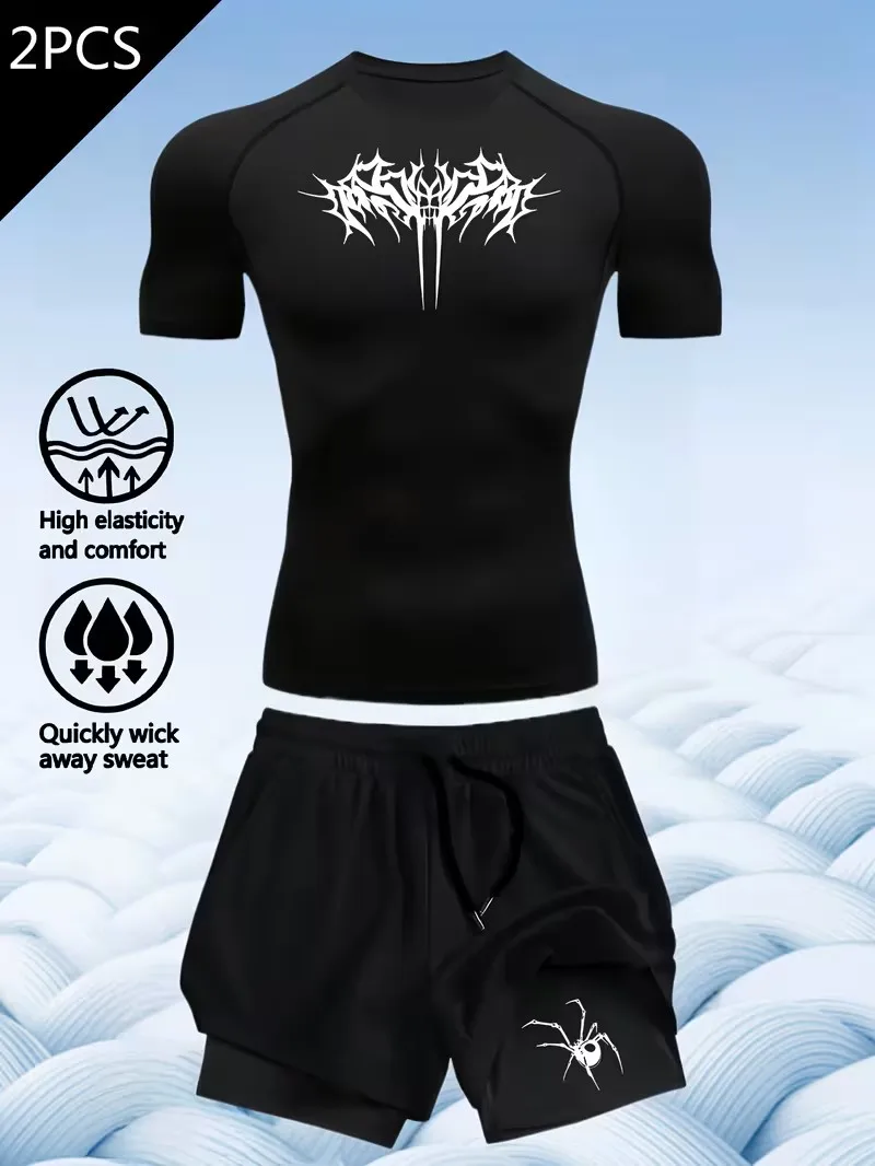 Men's Sportswear Set, Men's Fitness Cycling Body-hugging Double-Layer Shorts Set, Men's Quick-Dry Set, Printed Pattern T-shirt,
Men's Sportswear Set, Men's Fitness Cycling Body-hugging Double-Layer Shorts Set, Men's Quick-Dry Set, Printed Pattern T-shirt,