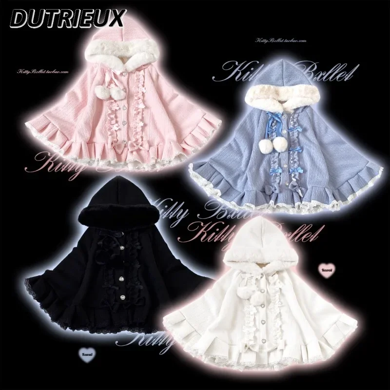 Autumn and Winter New Sweet Cute Girls Diamond Buckle Hooded Cape Mine Velvet Bow Single-breasted Versatile Short Capes Jacket
Autumn and Winter New Sweet Cute Girls Diamond Buckle Hooded Cape Mine Velvet Bow Single-breasted Versatile Short Capes Jacket