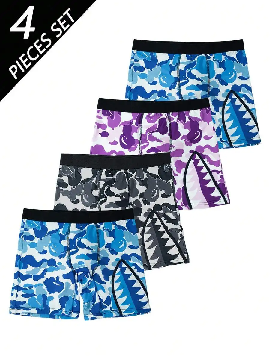 4pcs Set Mens Camouflage Shark Teeth Print Long Boxer Briefs Quick Dry Comfortable Underwear
4pcs Set Mens Camouflage Shark Teeth Print Long Boxer Briefs Quick Dry Comfortable Underwear