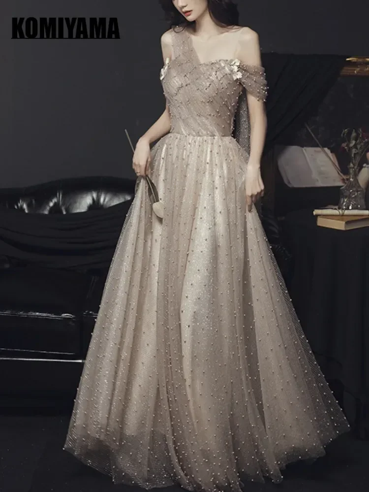 Simple Pearl Design Inclined Shoulder Wedding Party Dresses Evening Dress Slim Waist Prom Dress Elegant Wedding Party Vestidos
Simple Pearl Design Inclined Shoulder Wedding Party Dresses Evening Dress Slim Waist Prom Dress Elegant Wedding Party Vestidos
