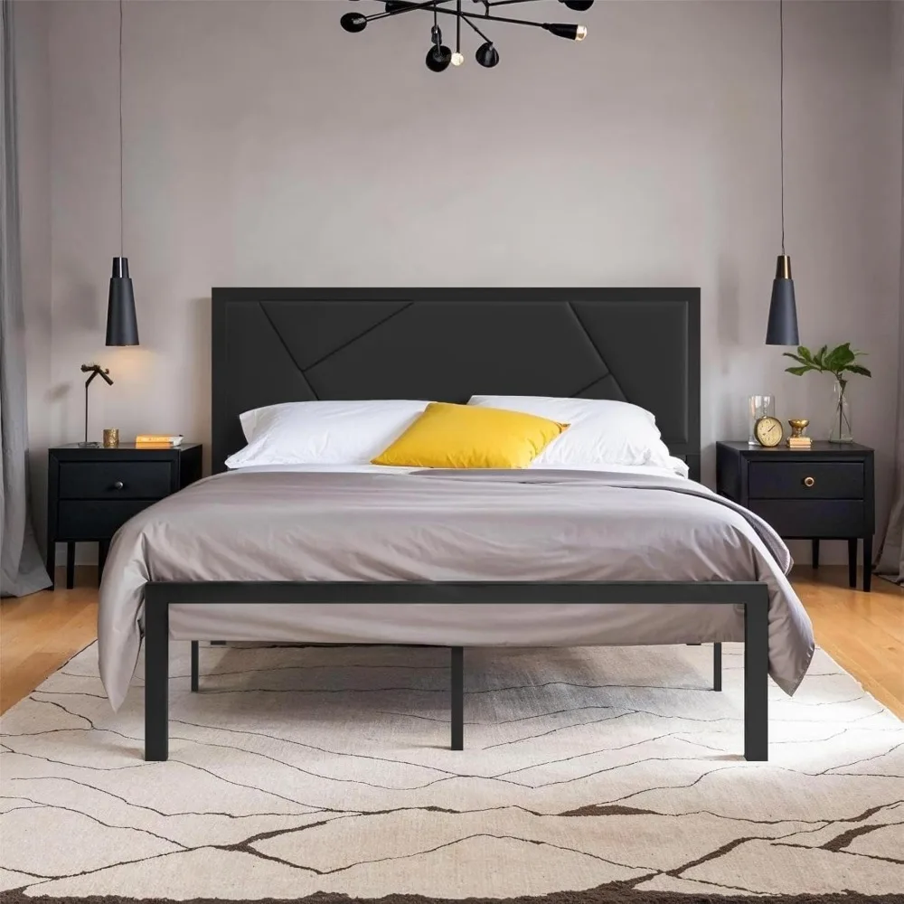 Metal Bed Frame with Leather Upholstered Headboard,Linear Geometric Design,Heavy Duty Metal Slats Support Platform
Metal Bed Frame with Leather Upholstered Headboard,Linear Geometric Design,Heavy Duty Metal Slats Support Platform