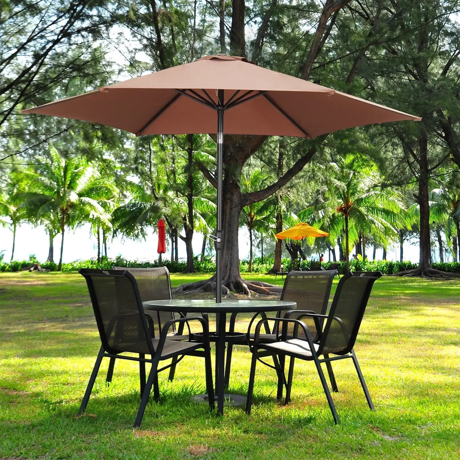 Coffee 9ft Patio Umbrella, Push Button Tilt & Crank, Waterproof UV-Proof Outdoor Sunshade Canopy
Coffee 9ft Patio Umbrella, Push Button Tilt & Crank, Waterproof UV-Proof Outdoor Sunshade Canopy
