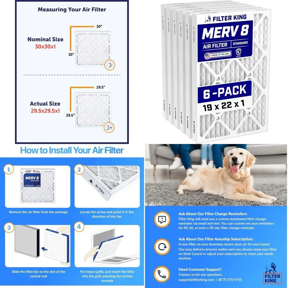 6-Pack 19x22x1 MERV 8 Pleated Air Filters for Dust and Allergy Control, USA Made HVAC Furnace Filters
6-Pack 19x22x1 MERV 8 Pleated Air Filters for Dust and Allergy Control, USA Made HVAC Furnace Filters