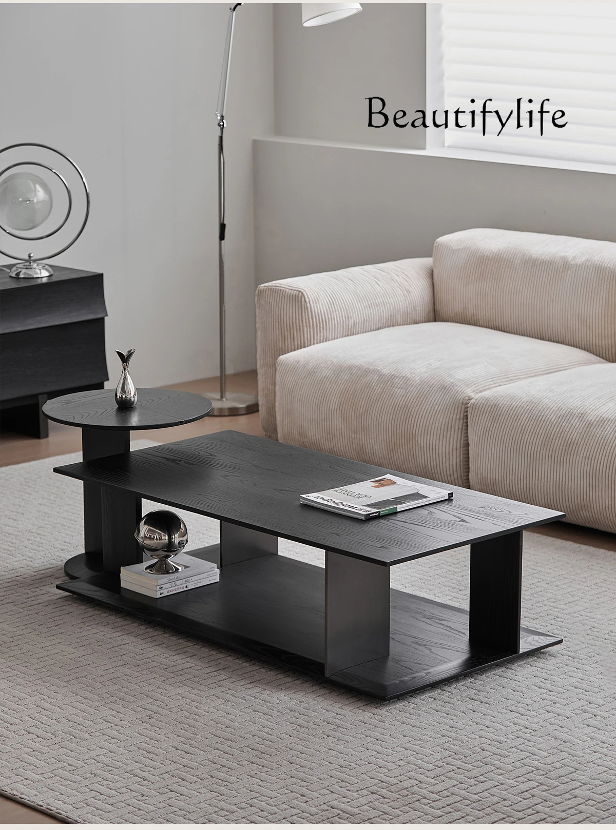 Solid wood coffee table living room household tea table black size combination small apartment round corner table
Solid wood coffee table living room household tea table black size combination small apartment round corner table