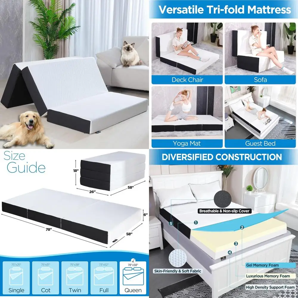 6 Inch Queen Size Memory Foam Mattress Topper with Washable Cover and Non-Slip Base
6 Inch Queen Size Memory Foam Mattress Topper with Washable Cover and Non-Slip Base