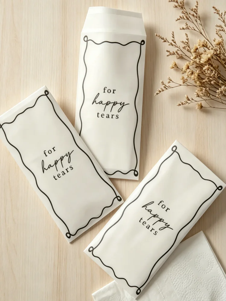 Elegant Black & White Happy Tears Tissue Bags, Wedding Ceremony Souvenir Tissue Packs, Disposable Handkerchief
Elegant Black & White Happy Tears Tissue Bags, Wedding Ceremony Souvenir Tissue Packs, Disposable Handkerchief