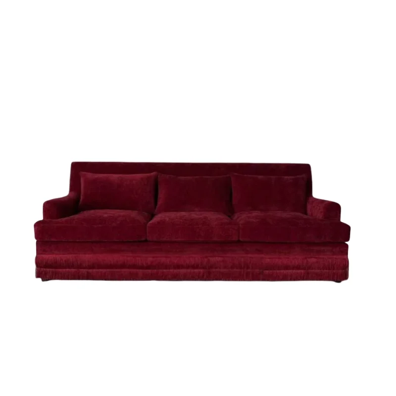 Retro red fabric three-person sofa small apartment living room solid wood home sofa medieval straight row
Retro red fabric three-person sofa small apartment living room solid wood home sofa medieval straight row