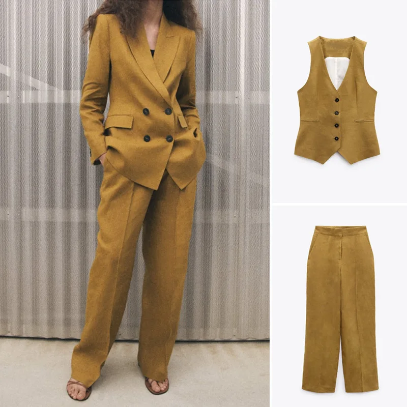 TRAF Women Fashion Double Breasted Linen Blazer Coat Vintage Long Sleeve Flap Pockets Female Outerwear Chic Tops Blazers Suit
TRAF Women Fashion Double Breasted Linen Blazer Coat Vintage Long Sleeve Flap Pockets Female Outerwear Chic Tops Blazers Suit
