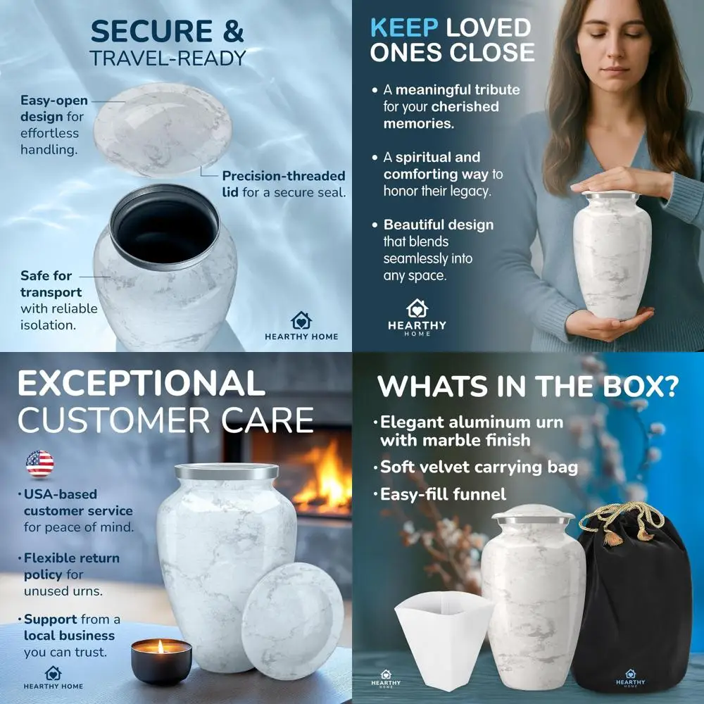 Elegant White Marble Adult Cremation Urn for Men and Women - Large Size (11 H x 6 W)
Elegant White Marble Adult Cremation Urn for Men and Women - Large Size (11 H x 6 W)