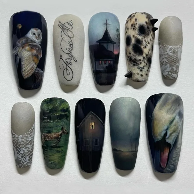 30Pcs Fake Nails Dark-Themed Unique Owl Design with Studs and Rhinestones Press-On Nails—Perfect As A Gift for Girls and Friends
30Pcs Fake Nails Dark-Themed Unique Owl Design with Studs and Rhinestones Press-On Nails—Perfect As A Gift for Girls and Friends