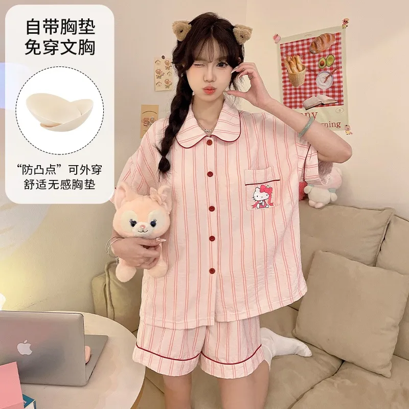 New Hello Kitty pajamas summer pink short-sleeved shorts cartoon two-piece set casual cute Hello Kitty women's loungewear
New Hello Kitty pajamas summer pink short-sleeved shorts cartoon two-piece set casual cute Hello Kitty women's loungewear