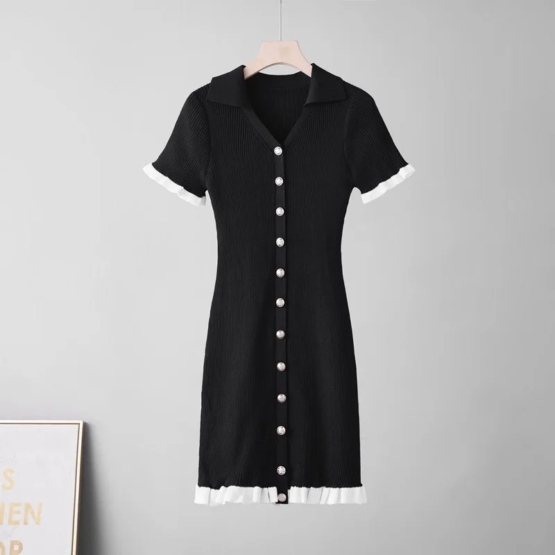 Summer V-Neck Vintage Spliced Ruffles Women'S New Slim Single-Breasted Short Sleeve Knitted Hip Slim Dress Harajuku Office Lady
Summer V-Neck Vintage Spliced Ruffles Women'S New Slim Single-Breasted Short Sleeve Knitted Hip Slim Dress Harajuku Office Lady