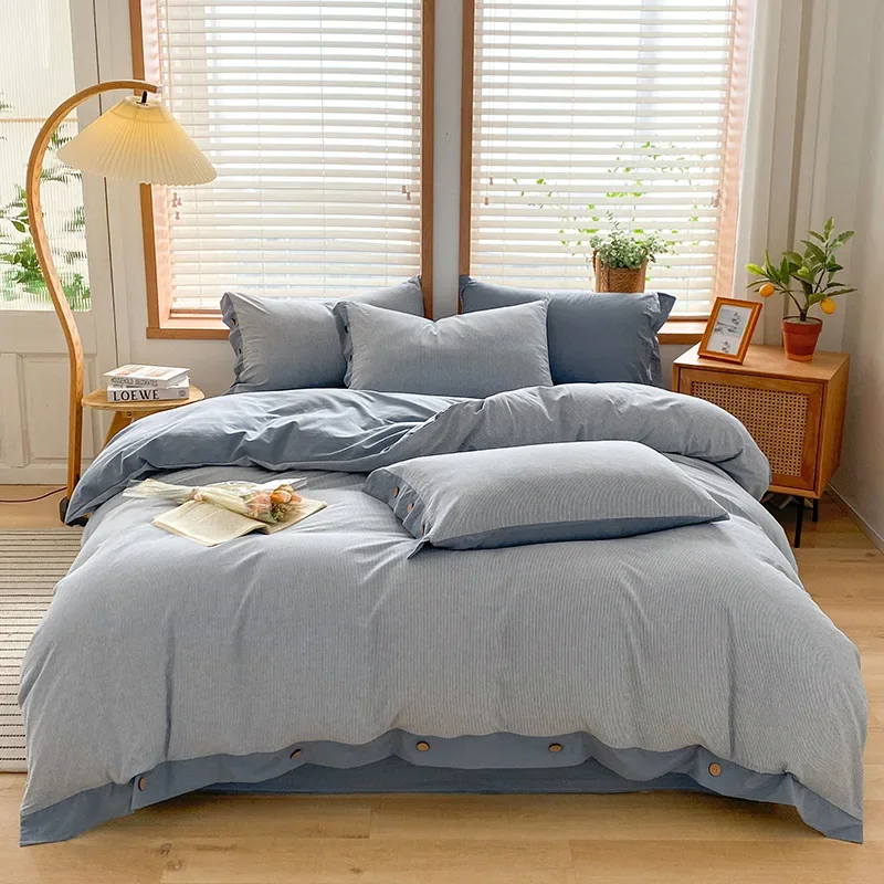 Long staple cotton solid color button style four piece set, minimalist style duvet cover, bed sheet style, dormitory three piece
Long staple cotton solid color button style four piece set, minimalist style duvet cover, bed sheet style, dormitory three piece