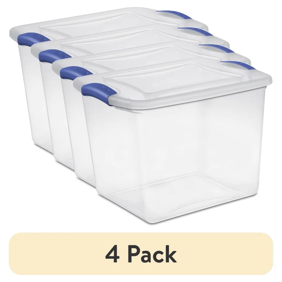4 pack 27 Quart Medium Latching Storage Bin, Clear Plastic Stoarge Conatiner with Latch Lid, Blue
4 pack 27 Quart Medium Latching Storage Bin, Clear Plastic Stoarge Conatiner with Latch Lid, Blue