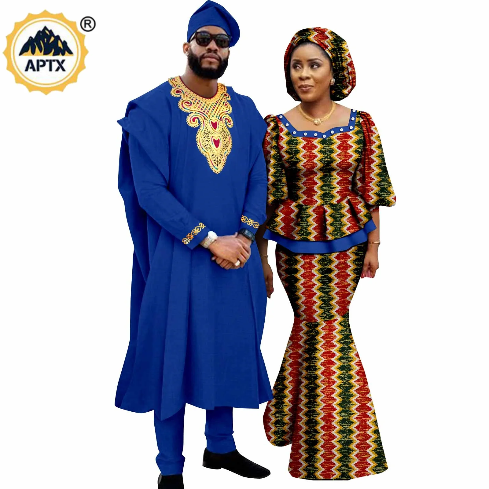 African Clothes for Couples Matching Outfits Metallic Women Print Top and Skirt Bazin Riche Men Agbada 4 Pieces Sets Y23C060
African Clothes for Couples Matching Outfits Metallic Women Print Top and Skirt Bazin Riche Men Agbada 4 Pieces Sets Y23C060