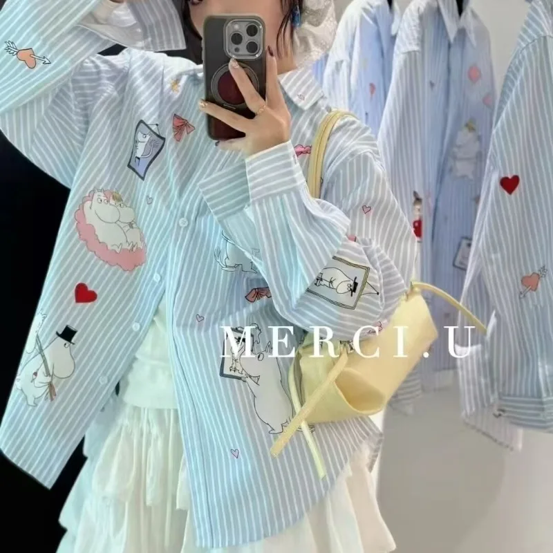 High Quality Spring and Autumn New Designer Style French Sweet Striped Printed Graffiti Cartoon Long Sleeved Shirts for Women
High Quality Spring and Autumn New Designer Style French Sweet Striped Printed Graffiti Cartoon Long Sleeved Shirts for Women