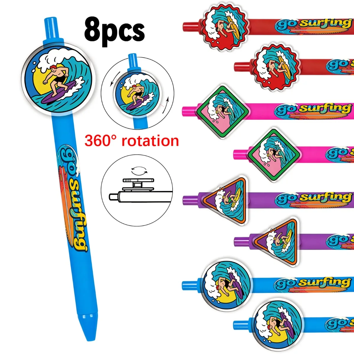 8pcs Surf Themed Rotating Ballpoint Pens Student Writing Pens Stress Relief Interactive Push Pen Office School Supplies
8pcs Surf Themed Rotating Ballpoint Pens Student Writing Pens Stress Relief Interactive Push Pen Office School Supplies