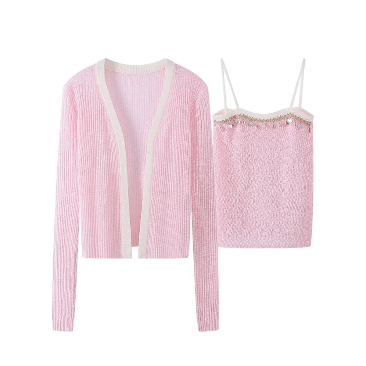 New Fashion Knitted Cardigan Sweater Set Women's Summer Shells Camisole Vest and Cardigan Shawl Knitwear Two Pieces Sets
New Fashion Knitted Cardigan Sweater Set Women's Summer Shells Camisole Vest and Cardigan Shawl Knitwear Two Pieces Sets