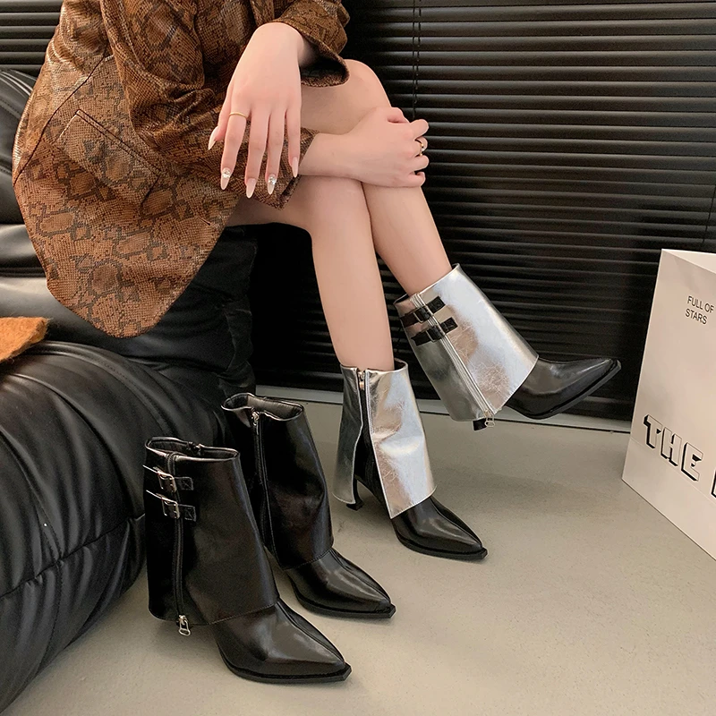 Новинка осени 2023, Нескользящие износостойкие ботинки средней длины с острым носком и рукавами, модные ботинки на шпильке с пряжкой на ремне и боковой молнией 
Новинка осени 2023, Нескользящие износостойкие ботинки средней длины с острым носком и рукавами, модные ботинки на шпильке с пряжкой на ремне и боковой молнией