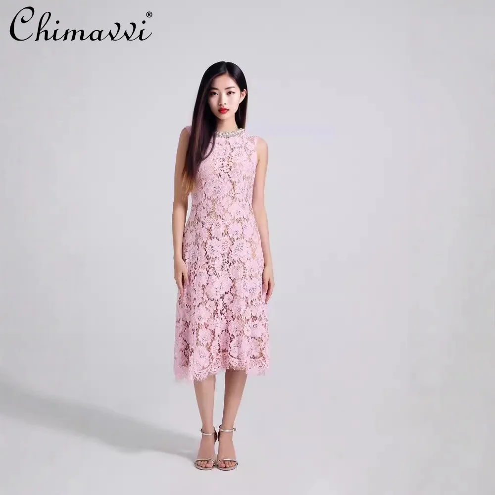French Elegant Temperament Socialite Bead Crew Neck Sleeveless Lace Embroidery Hollow High Waist Slim A-line Long Dress Women
French Elegant Temperament Socialite Bead Crew Neck Sleeveless Lace Embroidery Hollow High Waist Slim A-line Long Dress Women