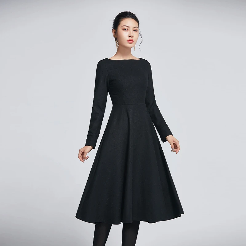 Ladies Classic Long Wool Dress Elegant Slim Fit Black Dress Fashionable Women's Dress Stylish Ensemble
Ladies Classic Long Wool Dress Elegant Slim Fit Black Dress Fashionable Women's Dress Stylish Ensemble