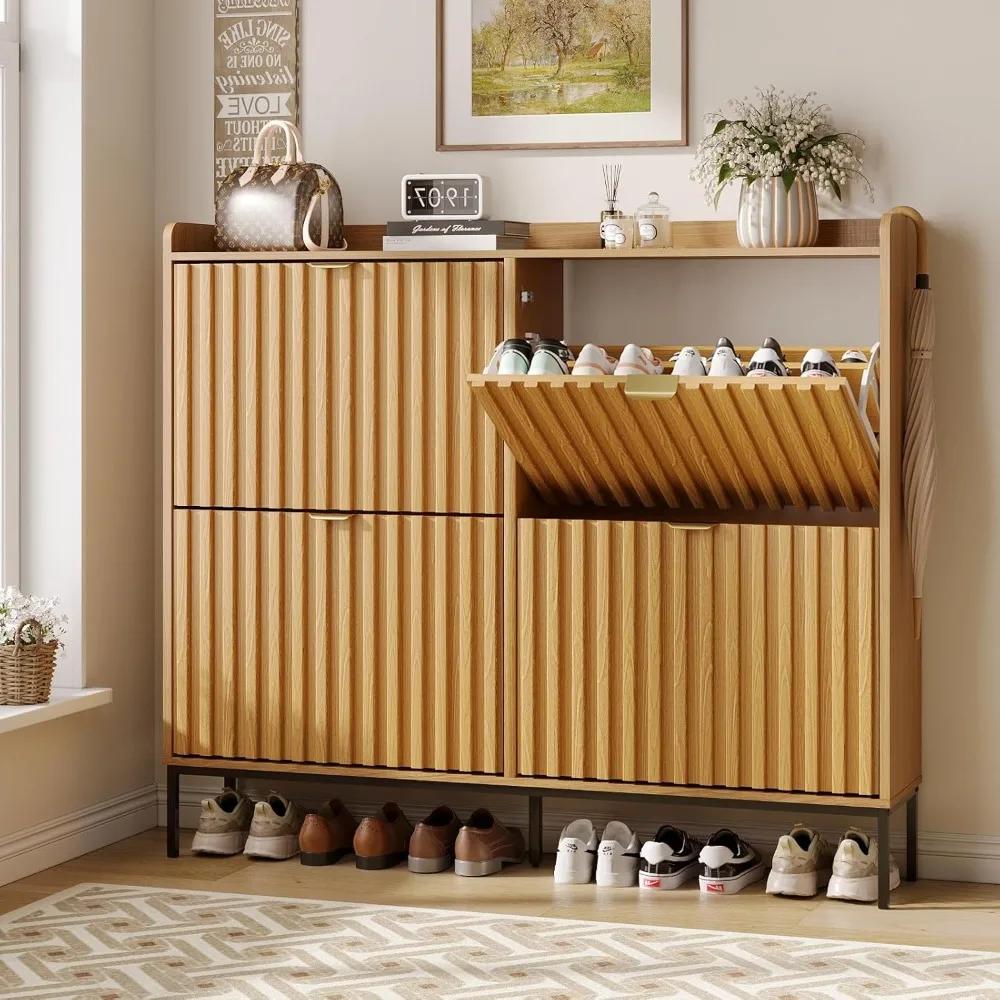 Large Fluted Shoe Storage Cabinet with 4 Flip Drawers, Freestanding Shoe Organizer with Metal Legs for Entryway
Large Fluted Shoe Storage Cabinet with 4 Flip Drawers, Freestanding Shoe Organizer with Metal Legs for Entryway