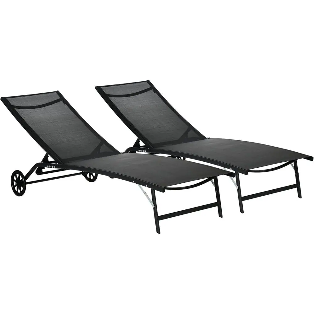Dual Outdoor Chaise Lounges with Wheels, Adjustable Tanning Chairs for Patio, Beach, Yard, Pool - Black
Dual Outdoor Chaise Lounges with Wheels, Adjustable Tanning Chairs for Patio, Beach, Yard, Pool - Black