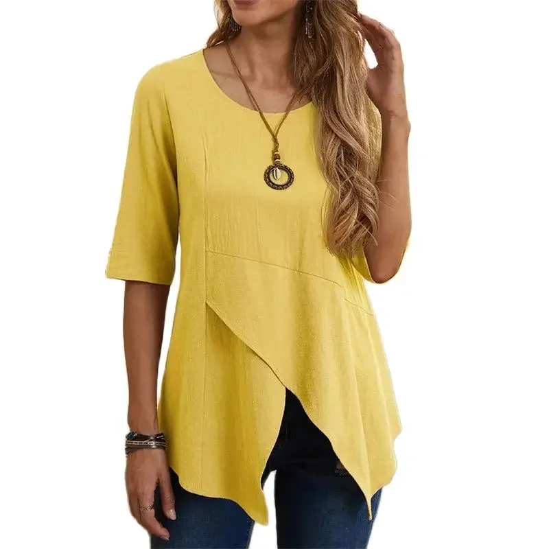 Elegant Irregular Splicing Hem T-Shirt Women Summer Solid Color Comfortable Casual Tops O Neck Pullover Half Sleeve Female Tees
Elegant Irregular Splicing Hem T-Shirt Women Summer Solid Color Comfortable Casual Tops O Neck Pullover Half Sleeve Female Tees