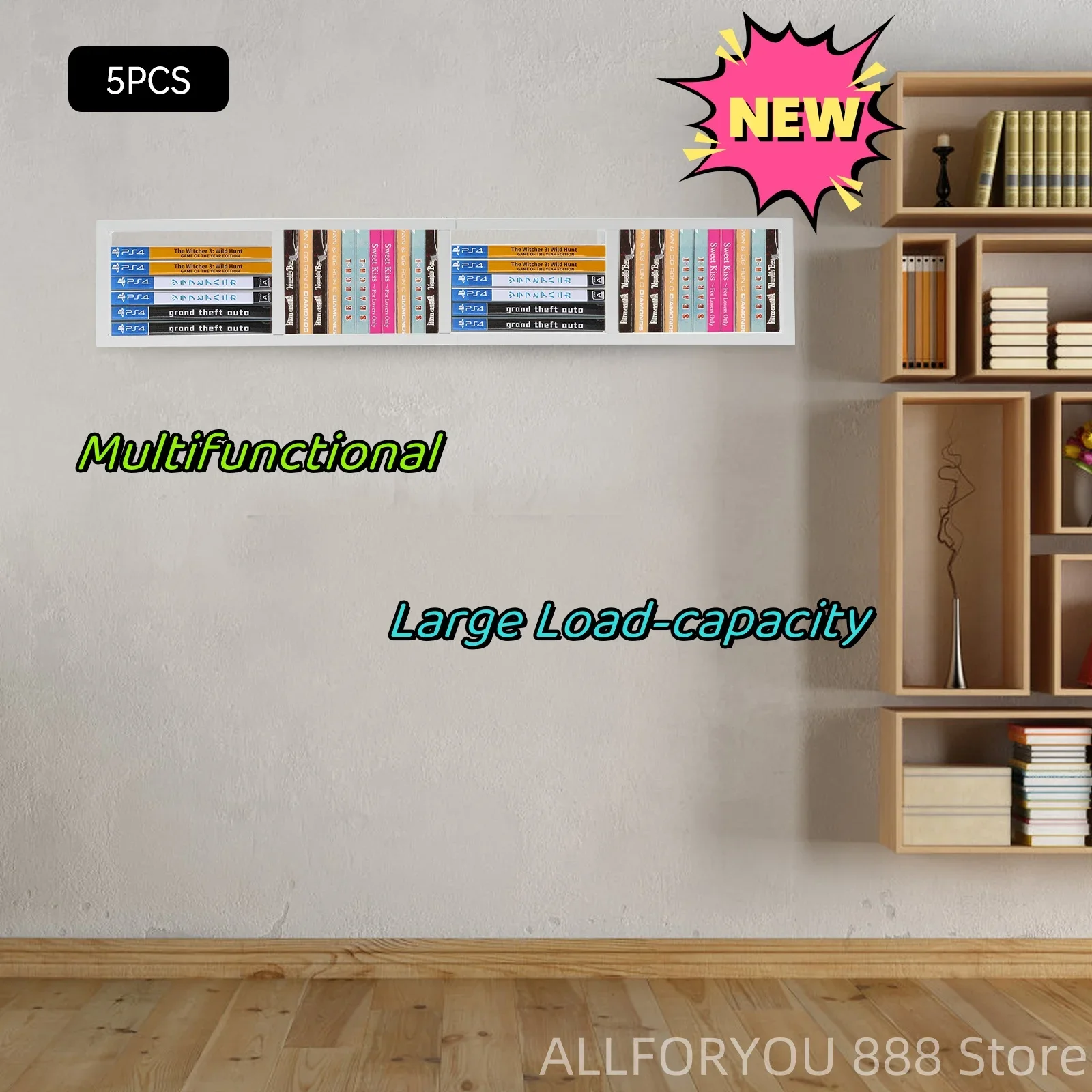 5 Pcs 34 Inch Metal Storage Media Shelf CD DVD Rack & Video Organizer Wall Mount Large Load-capacity White/Black 
5 Pcs 34 Inch Metal Storage Media Shelf CD DVD Rack & Video Organizer Wall Mount Large Load-capacity White/Black