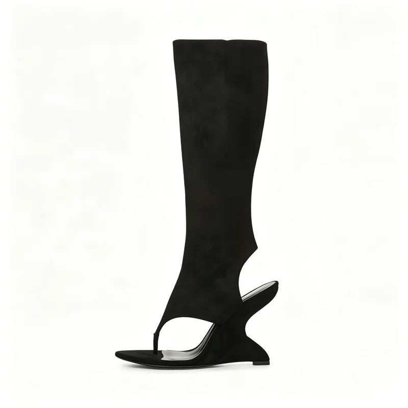 Women's Suede Thong Knee High Boots Cutout Wedge Heel Sandal Boots Square Open Toe Slip On Long Booties Sexy Nightclub Party
Women's Suede Thong Knee High Boots Cutout Wedge Heel Sandal Boots Square Open Toe Slip On Long Booties Sexy Nightclub Party