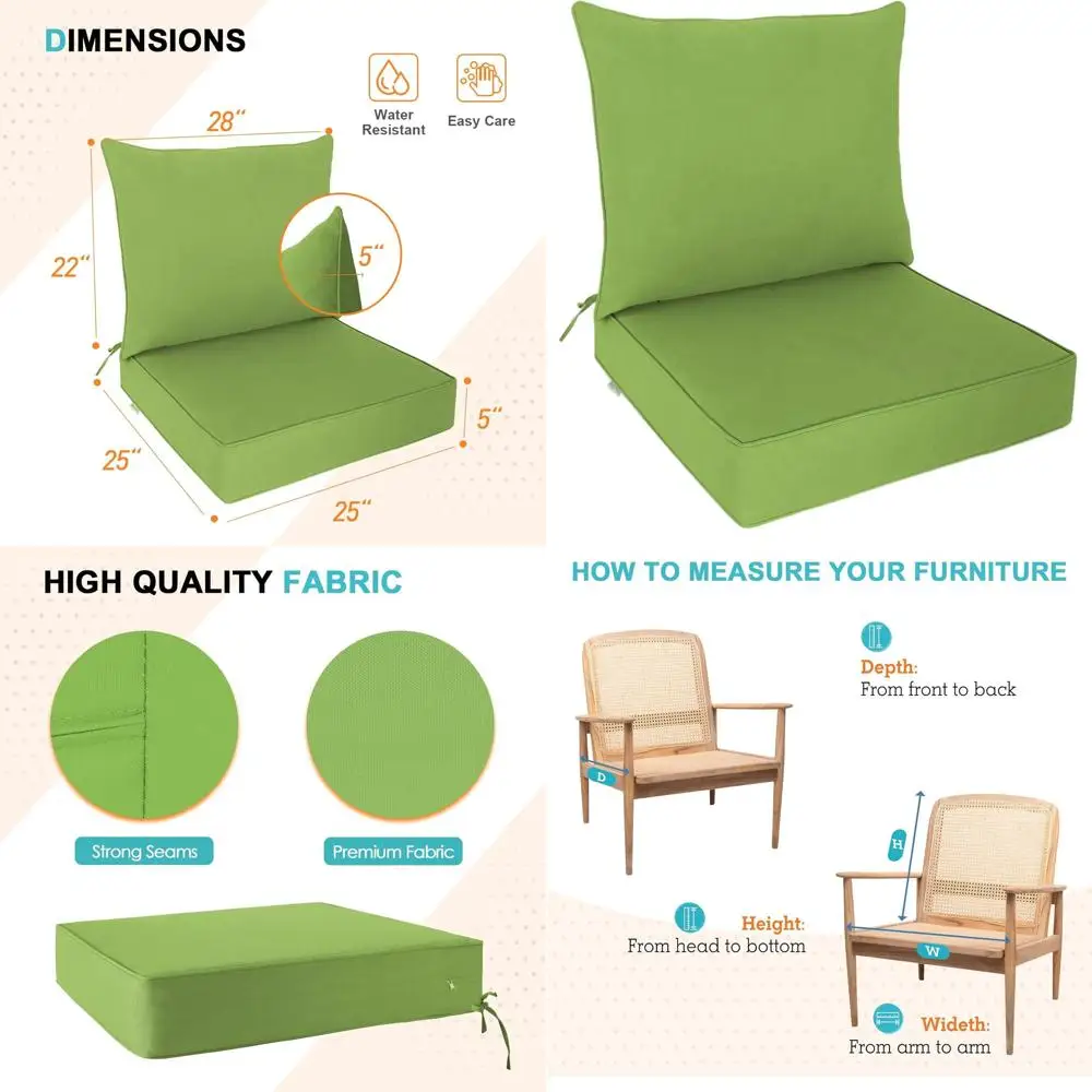 Green 25x25x5 Outdoor Deep Seat Cushion Set, 2-Piece Back Chair Covers
Green 25x25x5 Outdoor Deep Seat Cushion Set, 2-Piece Back Chair Covers